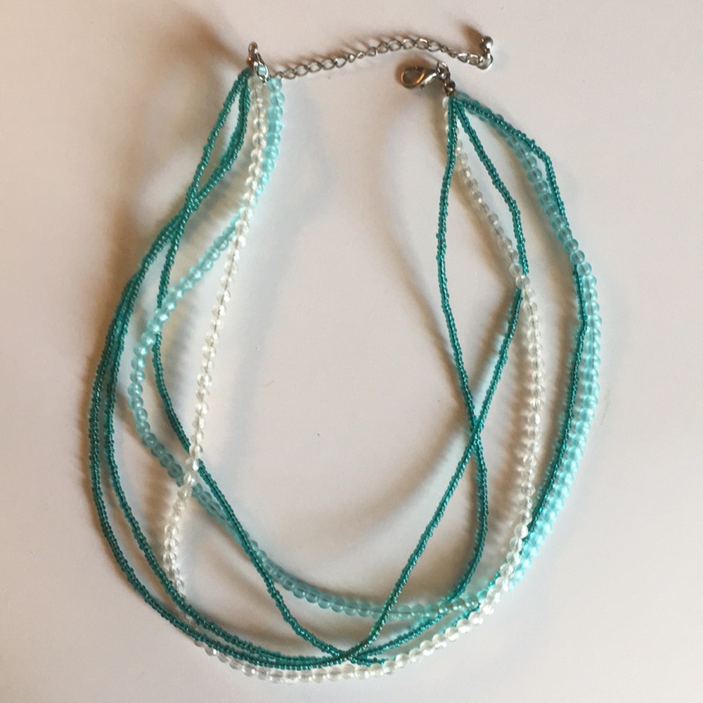 Aqua / teal beaded necklace, multi-strand